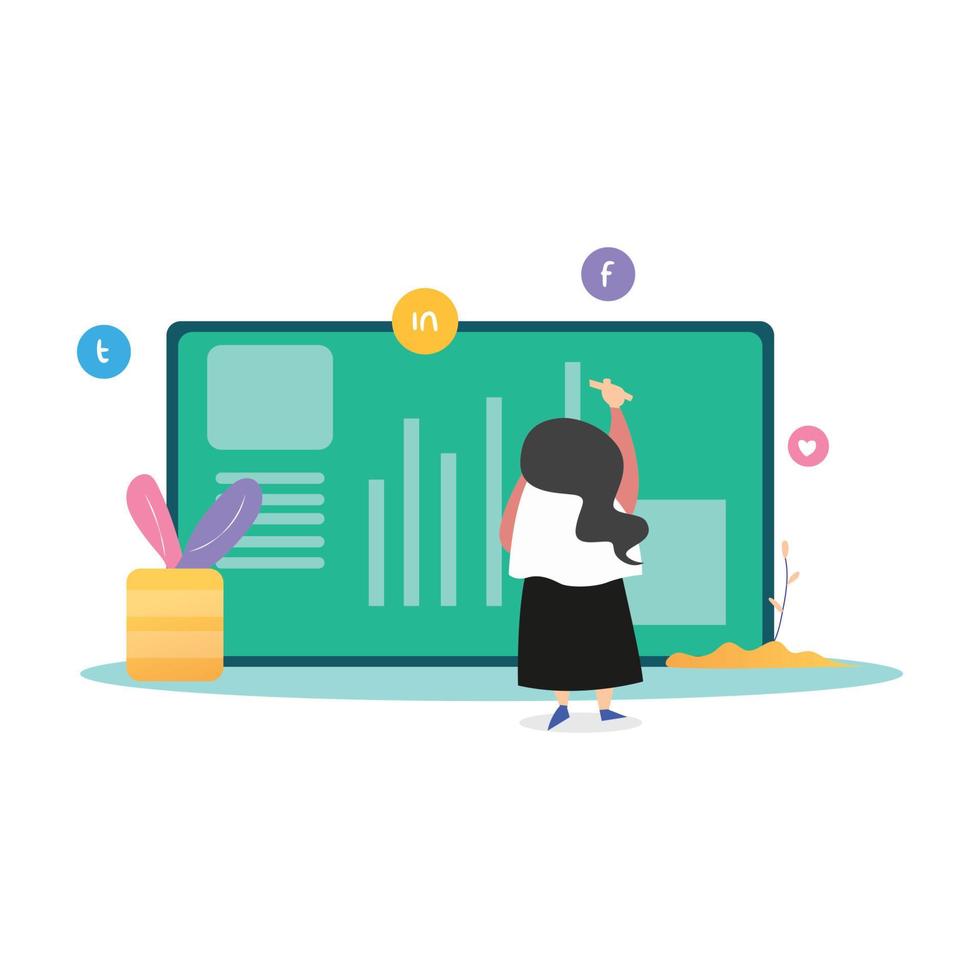 Woman data analyst vector flat illustration