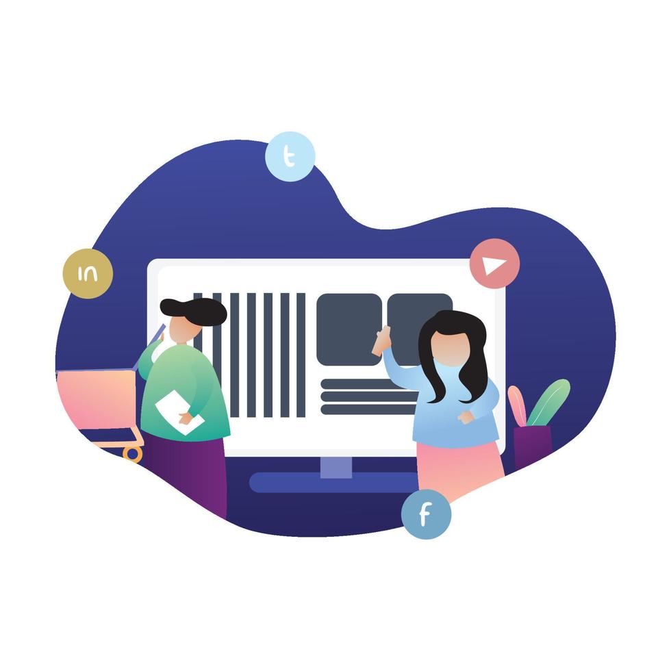 Man and woman digital marketing vector flat illustration