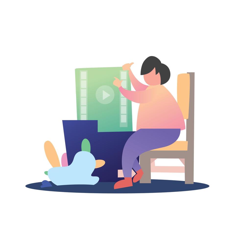 Content video editor man vector flat illustration