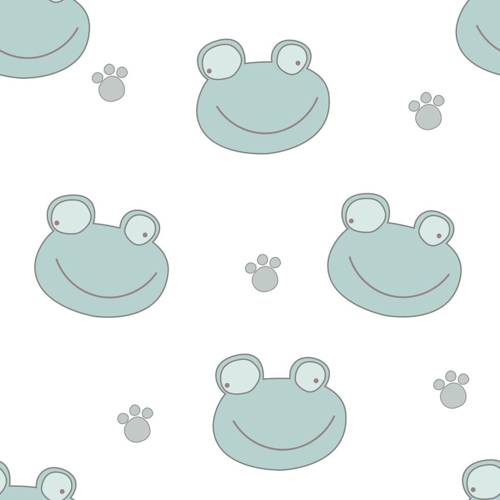 Vector seamless childish pattern with a cute baby frog on a white background. Perfect for kids apparel,fabric, textile, nursery