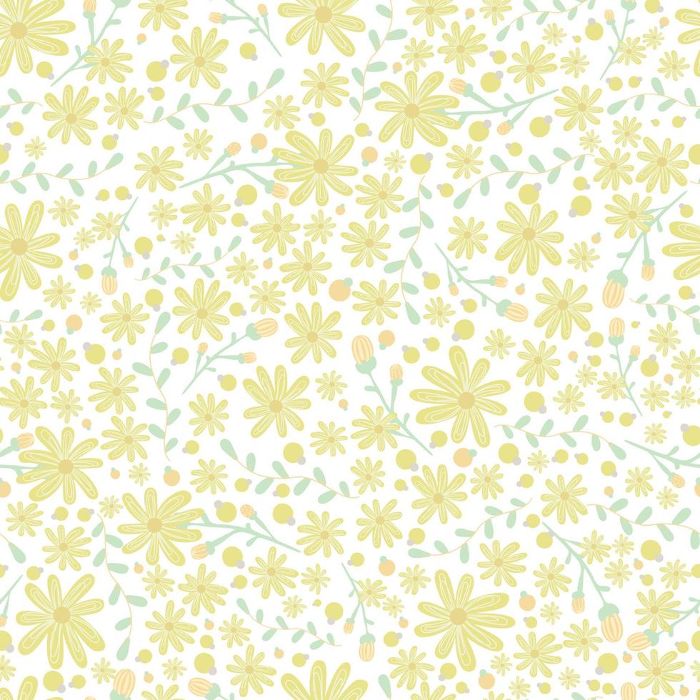 Floral pattern. Pretty flowers on white background. Printing with small yellow flowers. Ditsy print. Seamless texture. Cute summer flower patterns. elegant template for fashionable printers vector