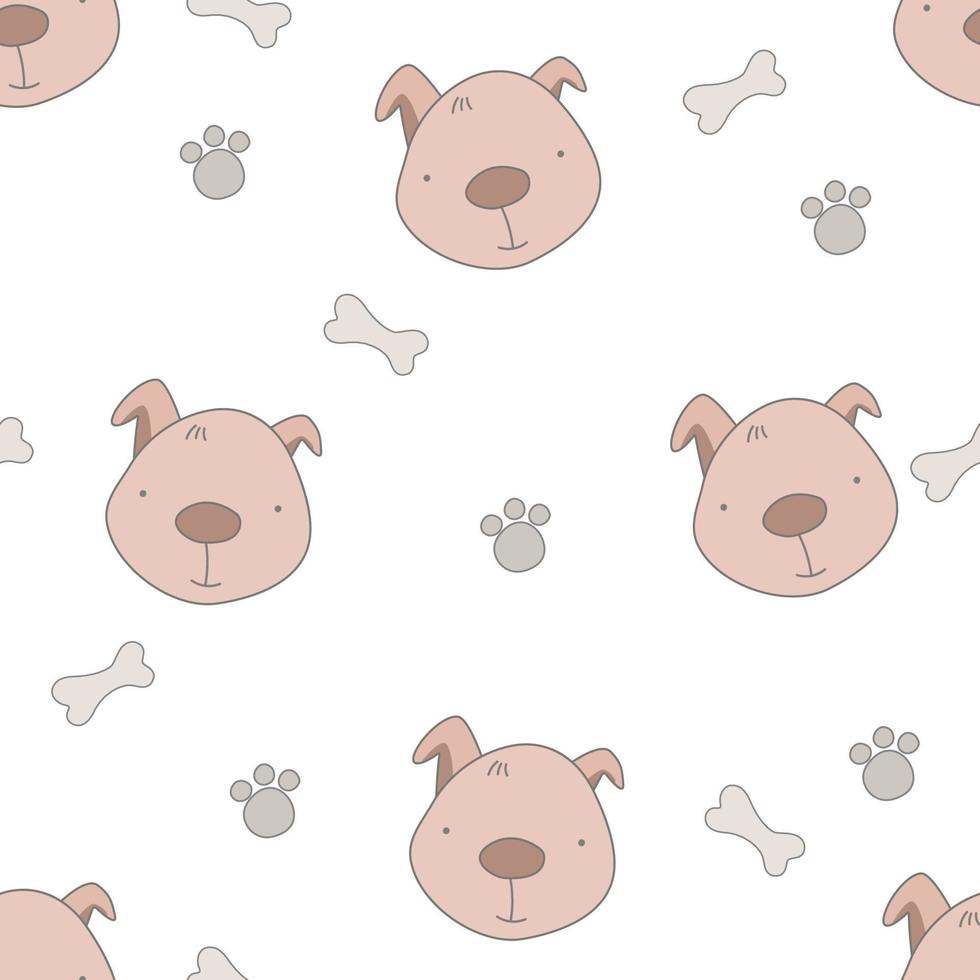 Vector seamless childish pattern with a cute baby dog, pet on a white background. Perfect for kids apparel,fabric, textile, nursery