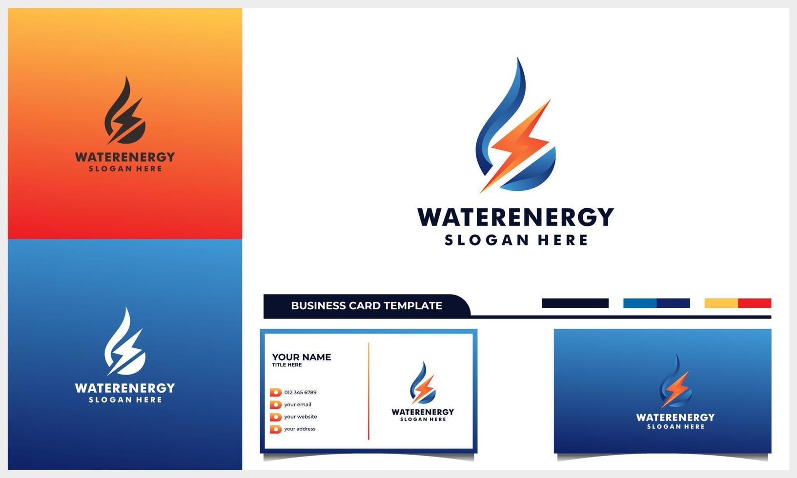 concepto de logotipo de energía de agua y electricidad y plantilla de tarjeta de visita vector