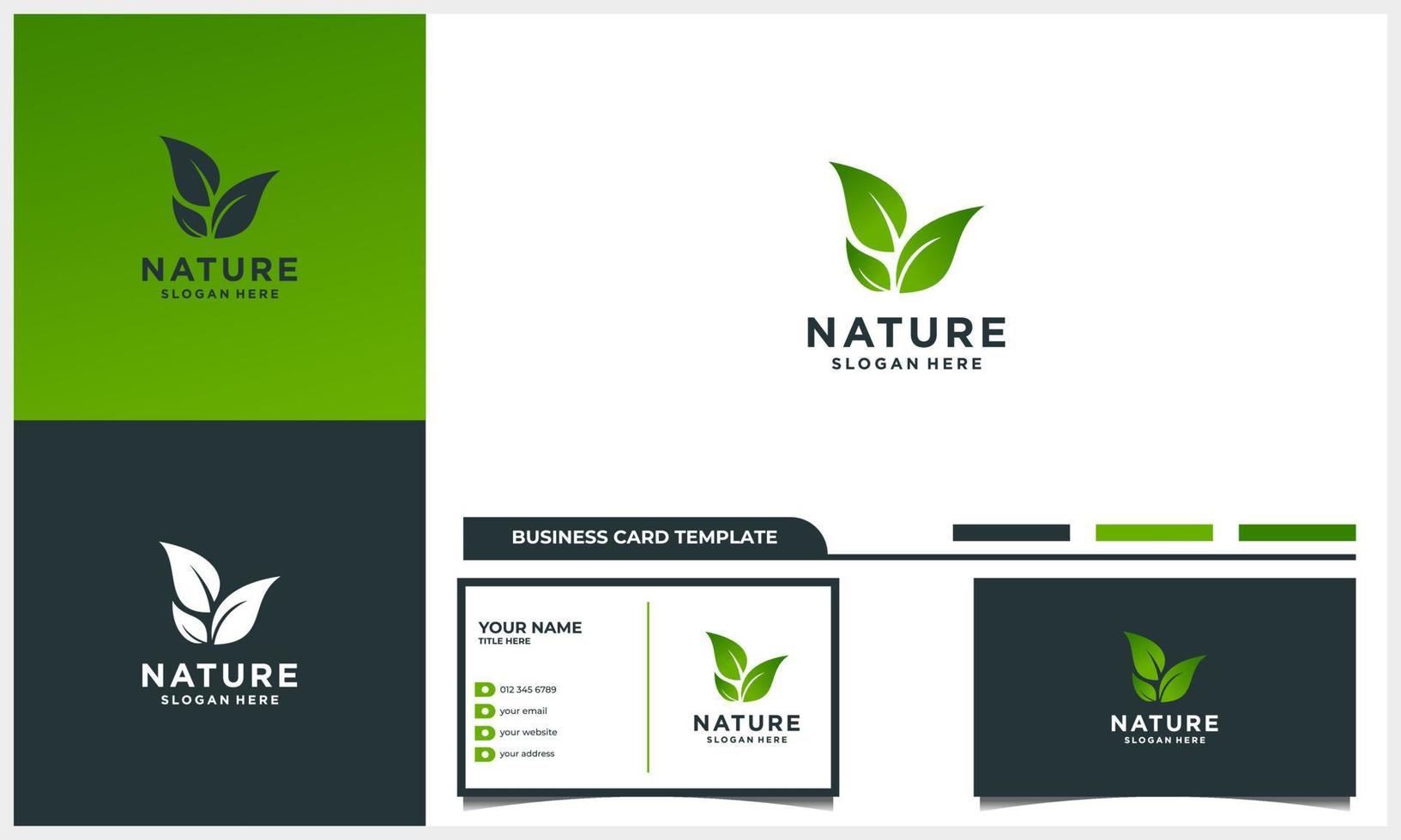 abstract leaf or leaves with green colors logo and business card  template vector