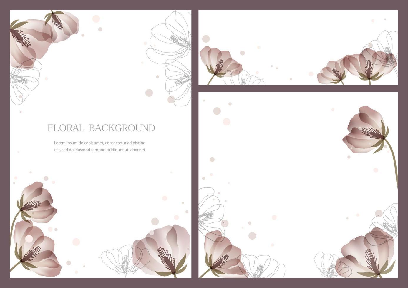 Set Of Vector Floral Backgrounds With Text Space Isolated On A Plain background.