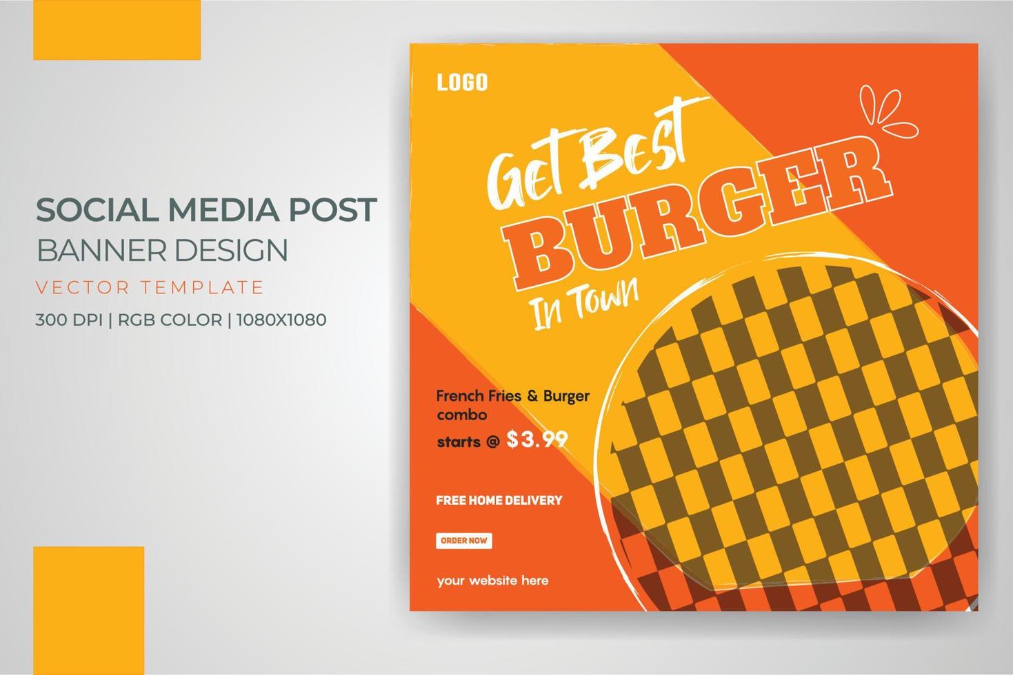 diseño de plantilla de vector de publicación de redes sociales banner de menú de comida de burger fest