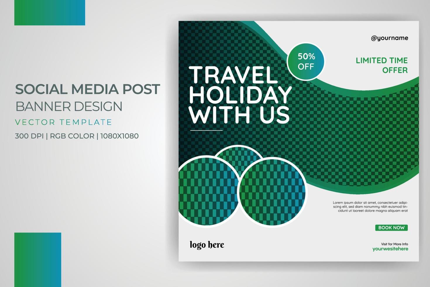 Travel Holiday Banner Tourist Social Media Post Vector Template Design