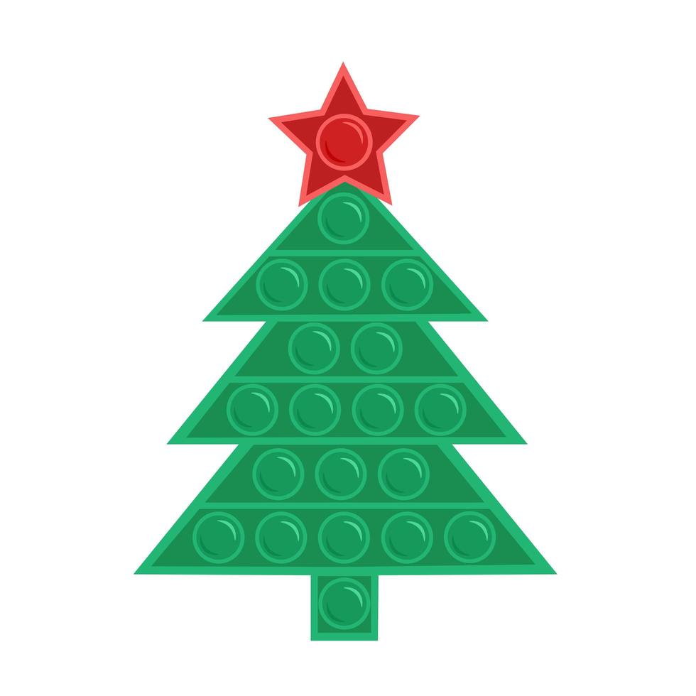 Pop it fidget toy, Christmas tree with star. Illustration for printing, backgrounds, covers, packaging, greeting cards, posters, sticker, textile, seasonal design. Isolated on white background. vector