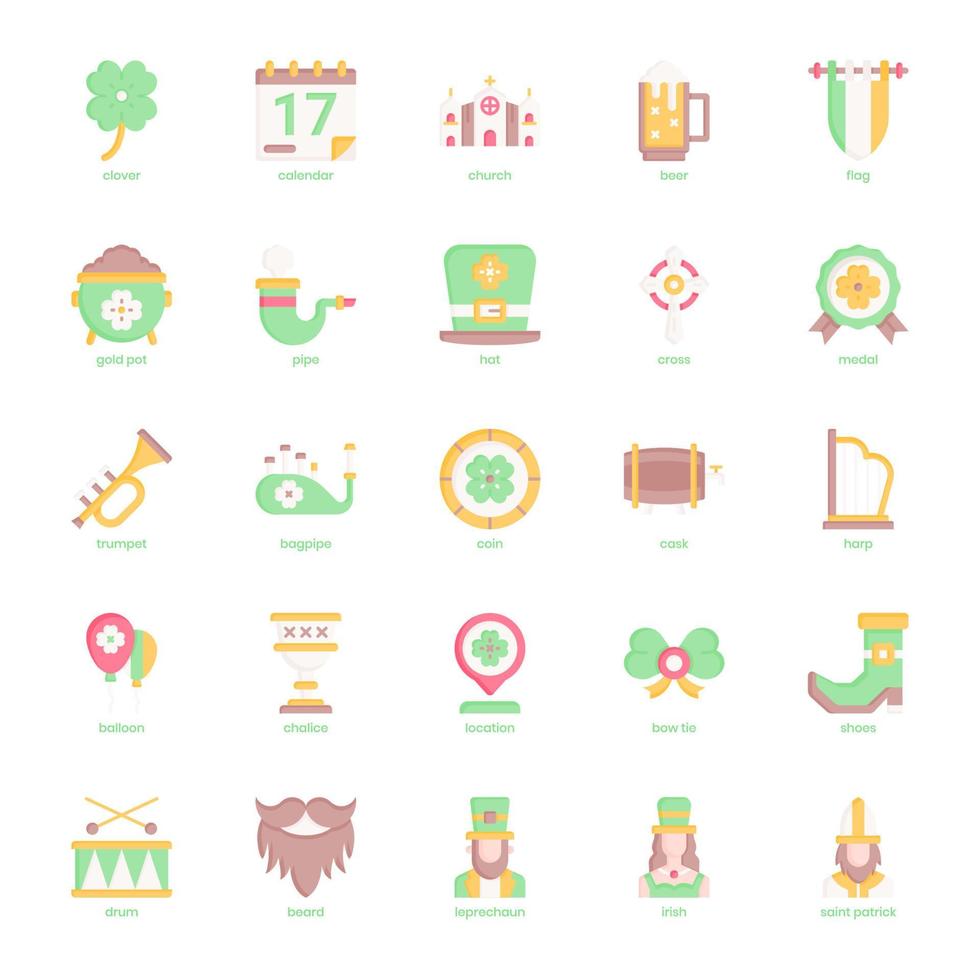 St Patricks Day icon pack for your website design, logo, app, UI. St Patricks Day icon flat design. Vector graphics illustration and editable stroke.