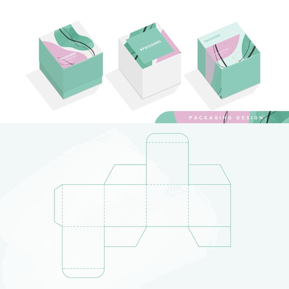 caja, plantilla de embalaje y plantilla troquelada para producto, marca. ilustración de diseño vectorial. vector