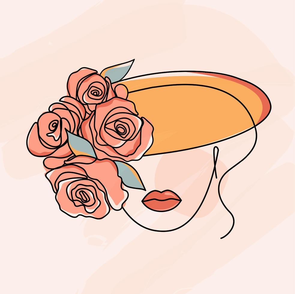 rostro de belleza con flores, dibujo lineal, arte, estilo minimalista. mujer con y flores. diseño de ilustración vectorial eps10. vector