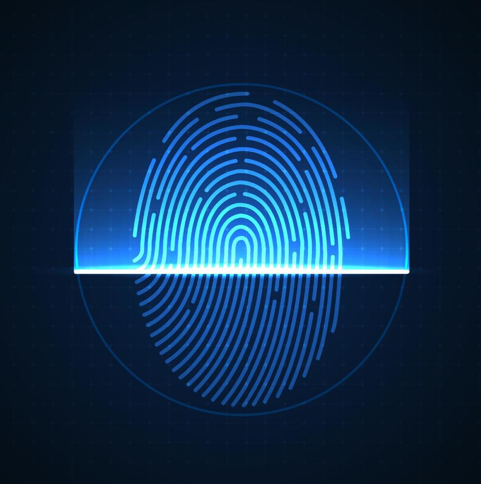 Laser scanning of fingerprint of digital biometric security technology. Low poly wire outline geometric. Illustration vector design.