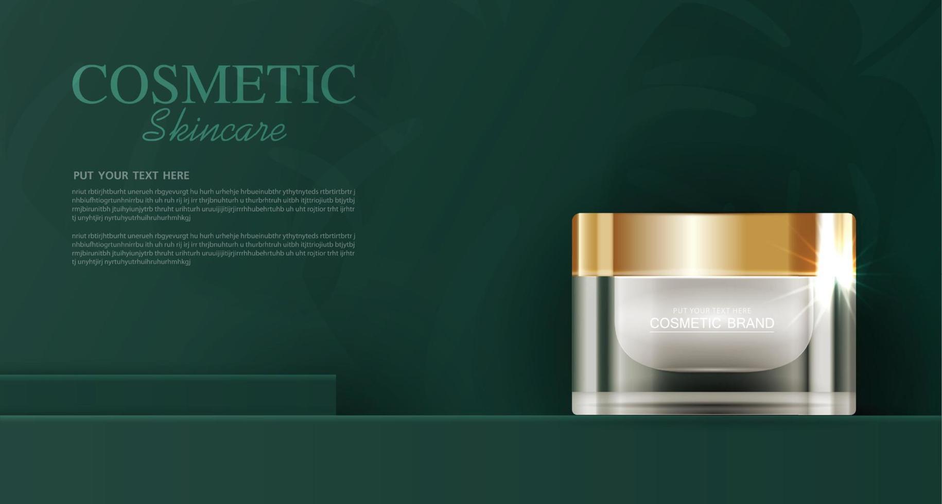 Hydrating facial cream for annual sale or festival sale. silver and gold cream mask bottle isolated on glitter particles background. Graceful cosmetic ads, illustration. vector