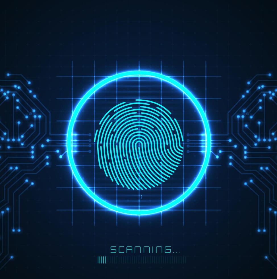 Laser scanning of fingerprint of digital biometric security technology. Low poly wire outline geometric. Illustration vector design.