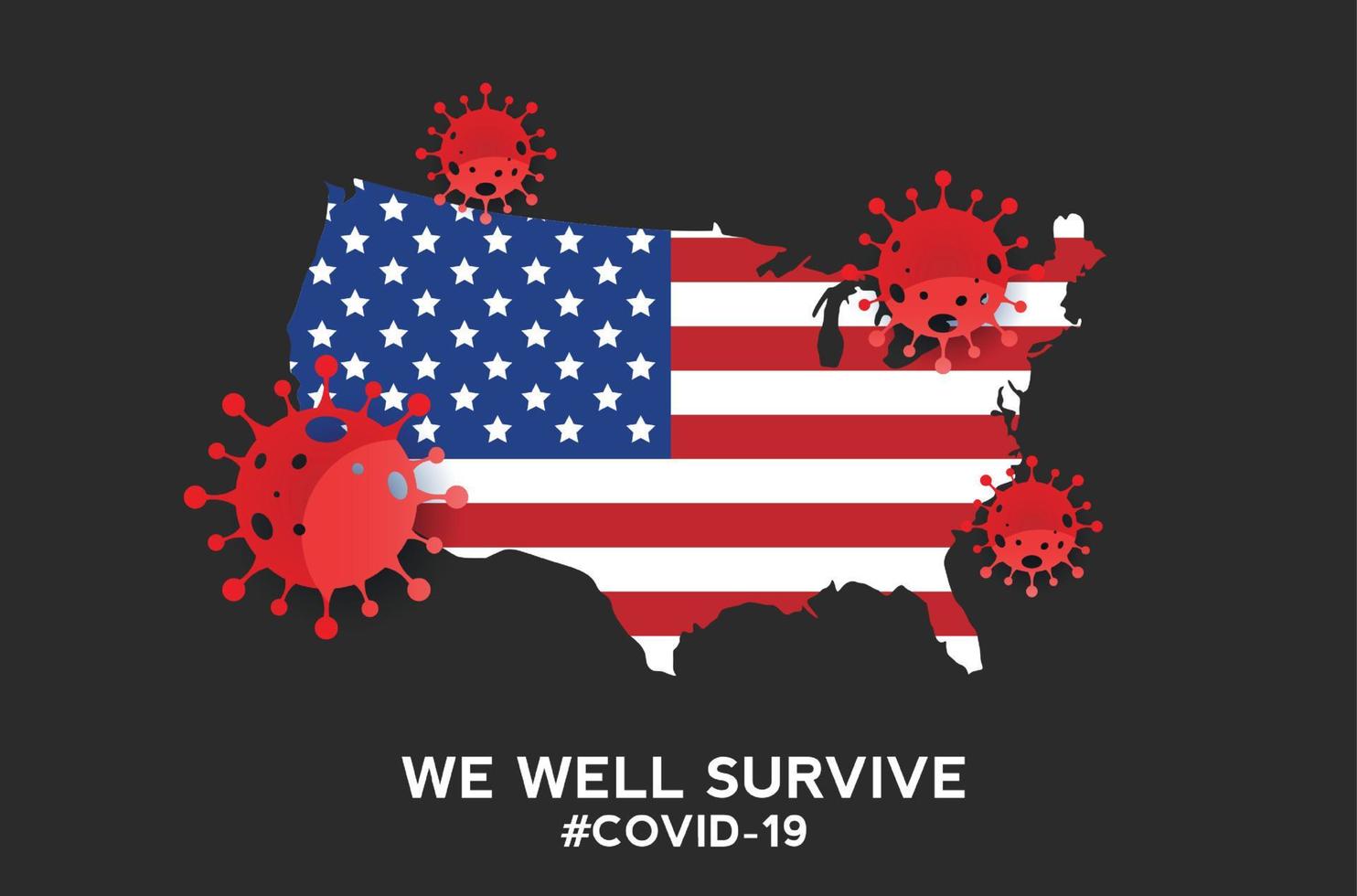 America lockdown preventing coronavirus or Covid 19 spread or outbreak, Prohibited from leaving the USA country. vector illustration design.