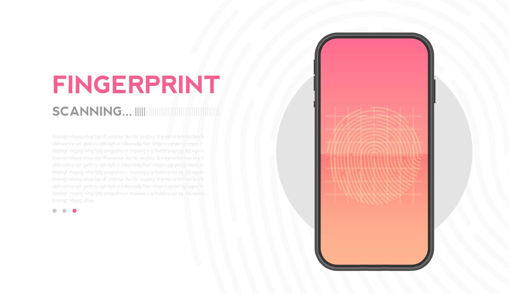 escanear huellas dactilares en el teléfono inteligente, desbloquear el teléfono móvil. concepto de seguridad de datos móviles. contraseña de acceso de huellas dactilares, protección de datos. diseño de ilustración vectorial. vector