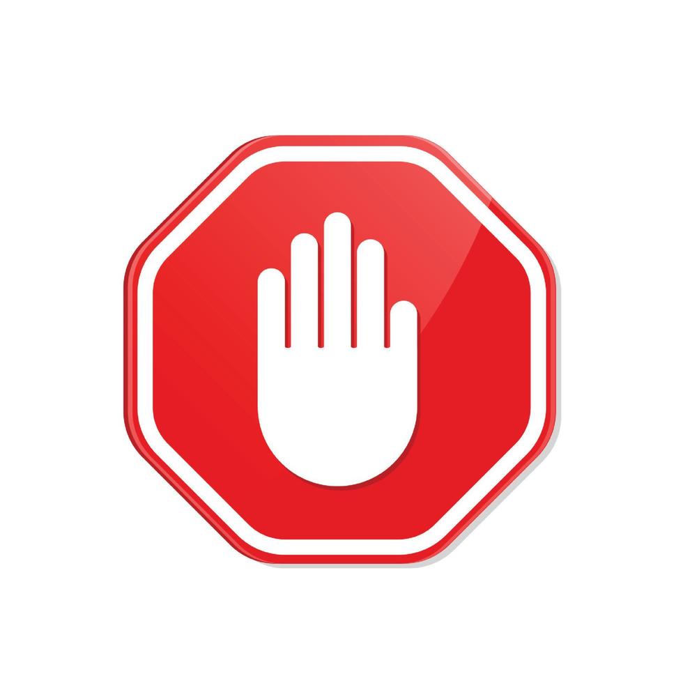 Stop roadsign with big hand symbol or icon for prohibited activities. Vector illustration.