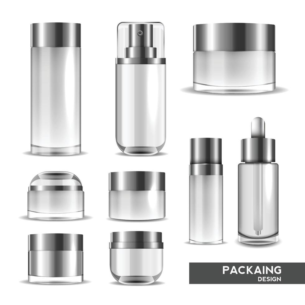 Envase cosmético botella de crema de belleza para producto cosmético de lujo. botella para líquido, crema para el cuidado de la piel. diseño vectorial. vector