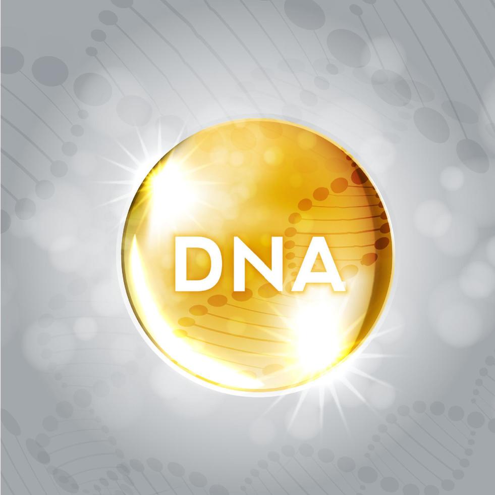 Science glossy yellow balls with DNA molecular structure. Vector illustration.