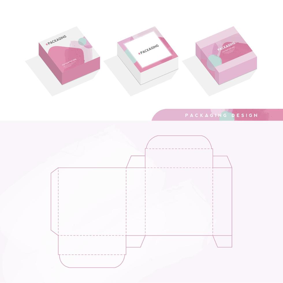 caja, plantilla de embalaje y plantilla troquelada para producto, marca. ilustración de diseño vectorial. vector