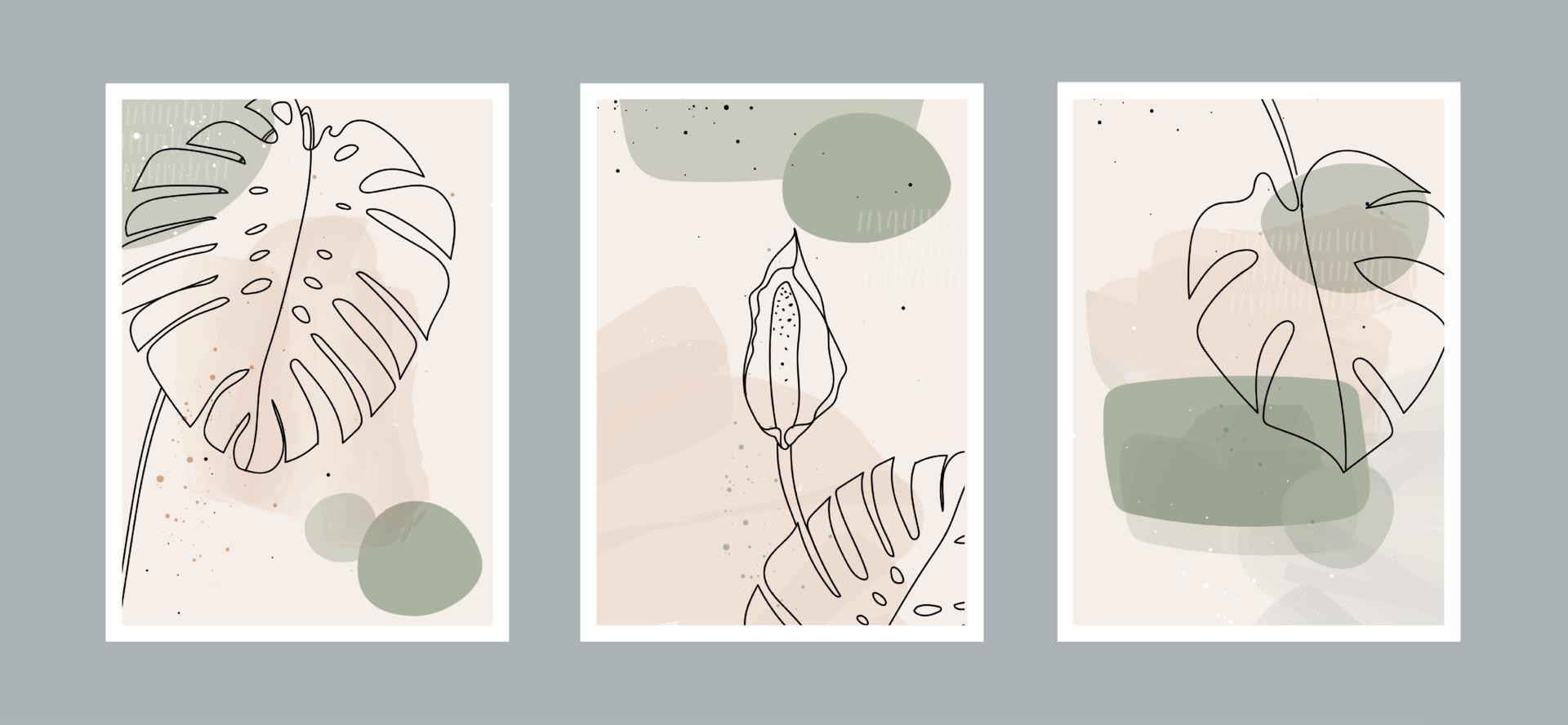 líneas abstractas modernas hojas en líneas y fondo artístico con diferentes formas para decoración de paredes, diseño de portadas de tarjetas postales o folletos. diseño de ilustraciones vectoriales vector