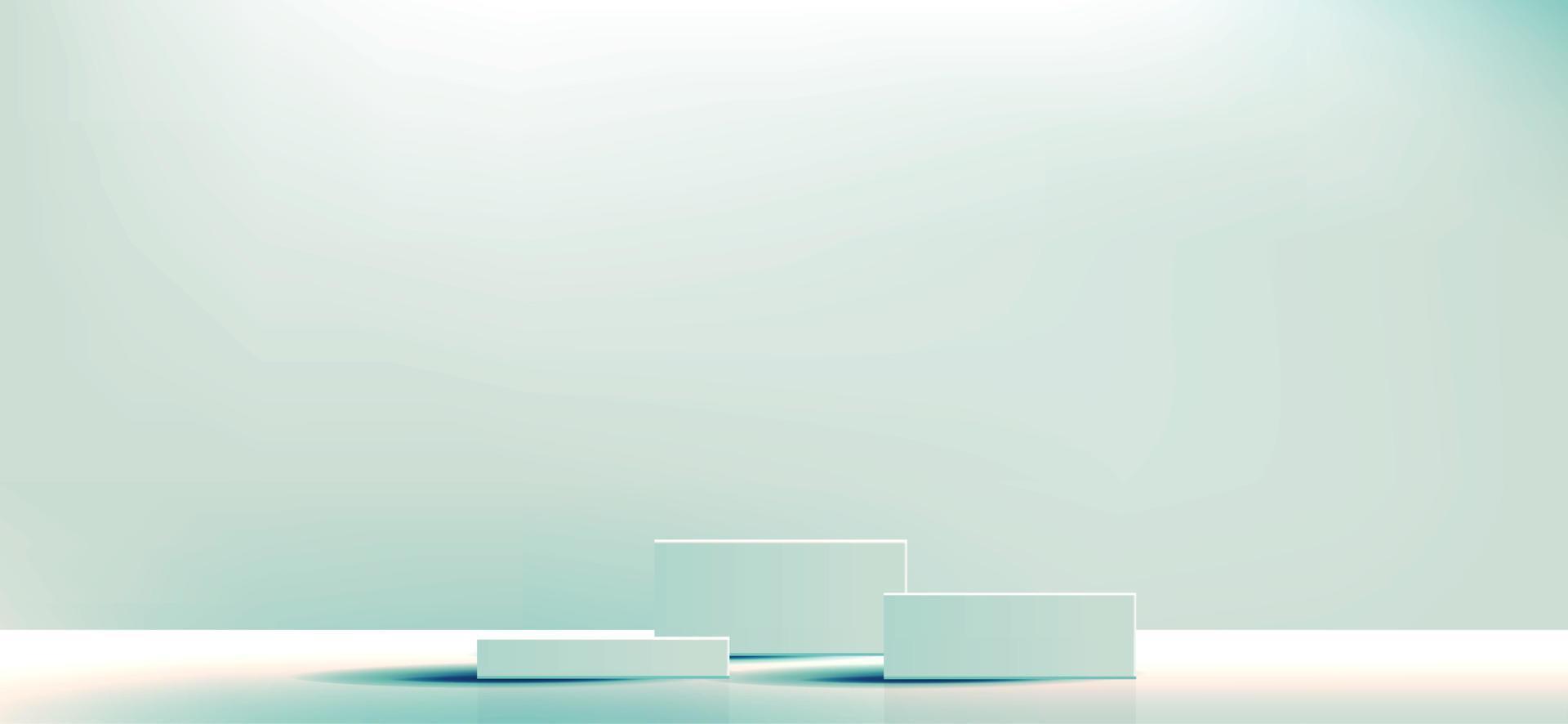 Green geometric podium square and minimal boxes. empty showcase for cosmetic product presentation. Fashion magazine. vector Illustration design EPS10.