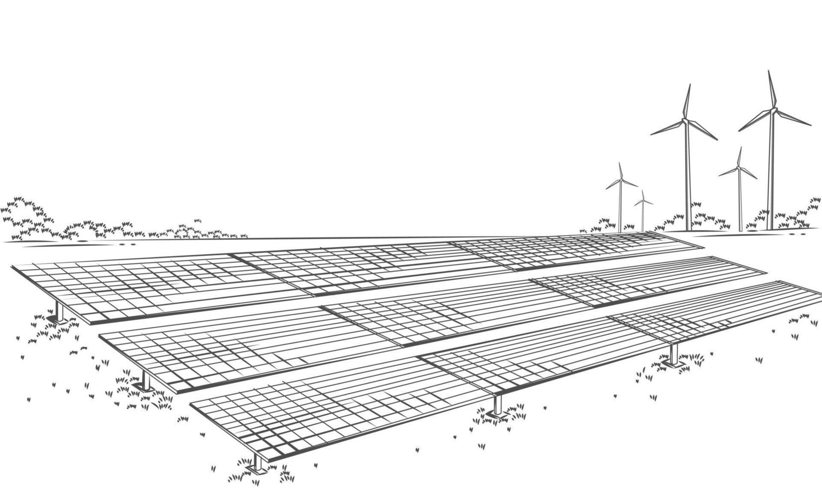 Paneles solares y turbinas eólicas o fuentes alternativas de energía. Suministro de energía ecológica sostenible. diseño de ilustración vectorial. vector