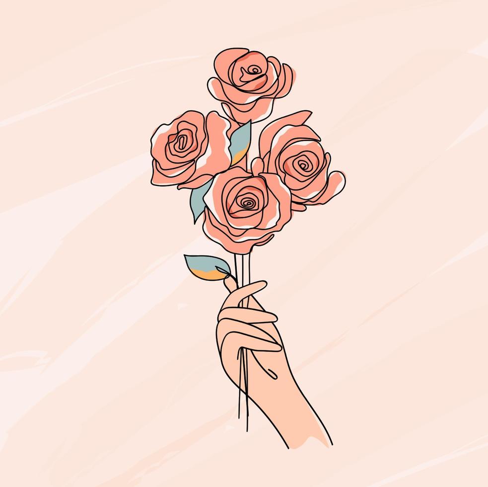 Rose art drawing minimalism style of a hand holding flower. vector design illustration EPS10.