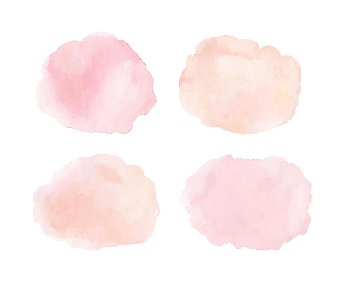 Set of watercolor stains in pastel shades. Muted pink and peach colors. Nude abstract spots isolated on white background. Perfect for the design of cards, covers, invitations, decorations. vector