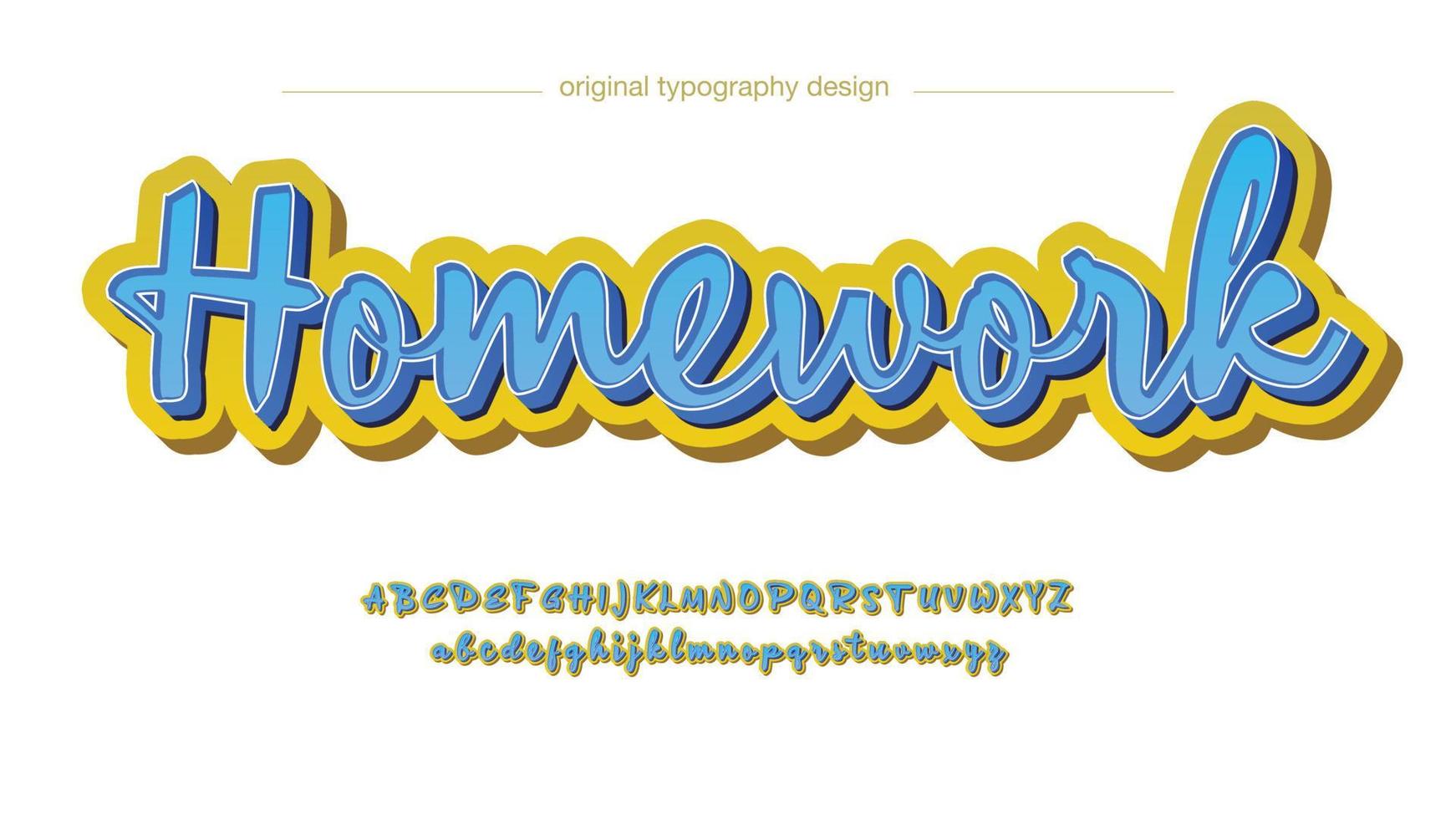 blue and yellow 3d handwritten font effect vector