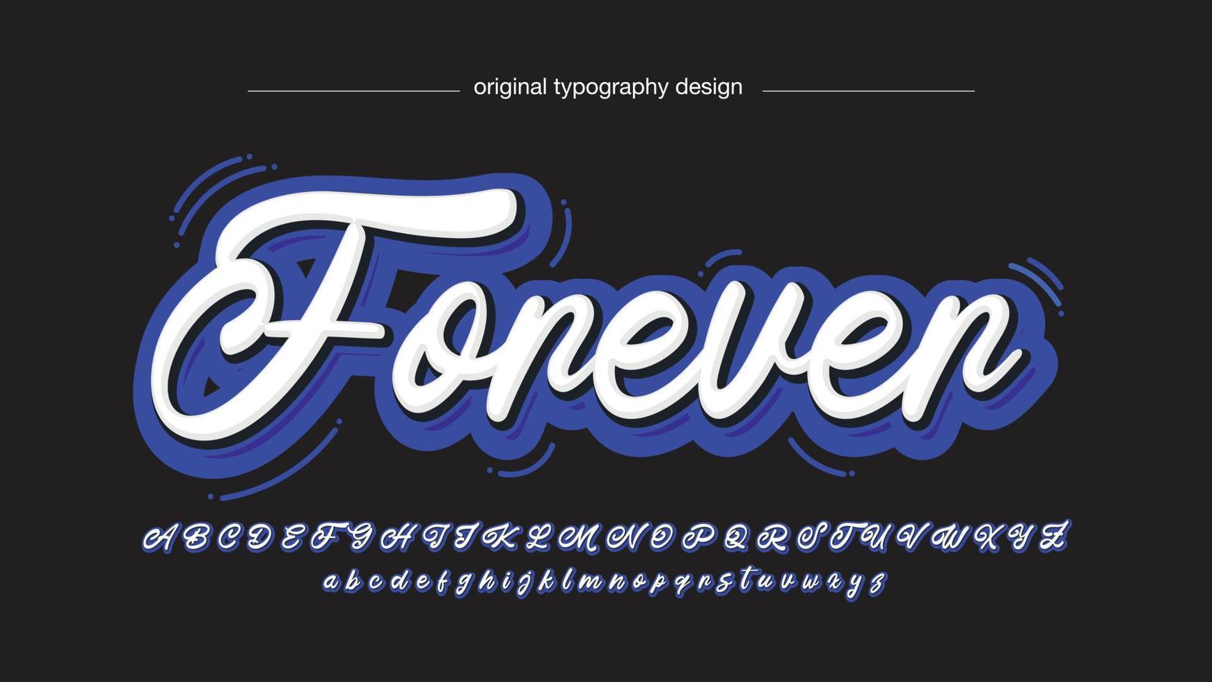 blue and white 3d calligraphy font effect vector