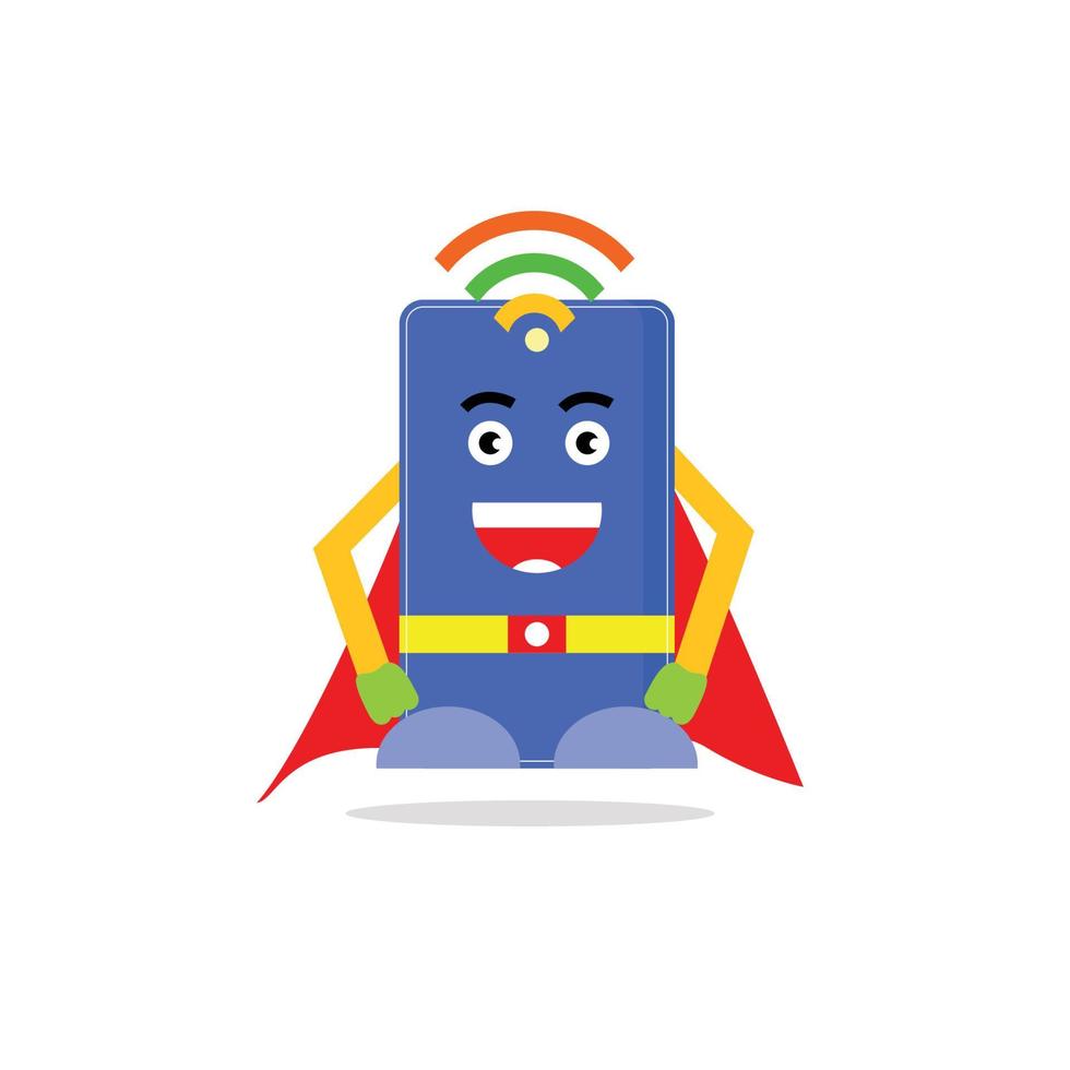 mascot super hero cheerful phone vector