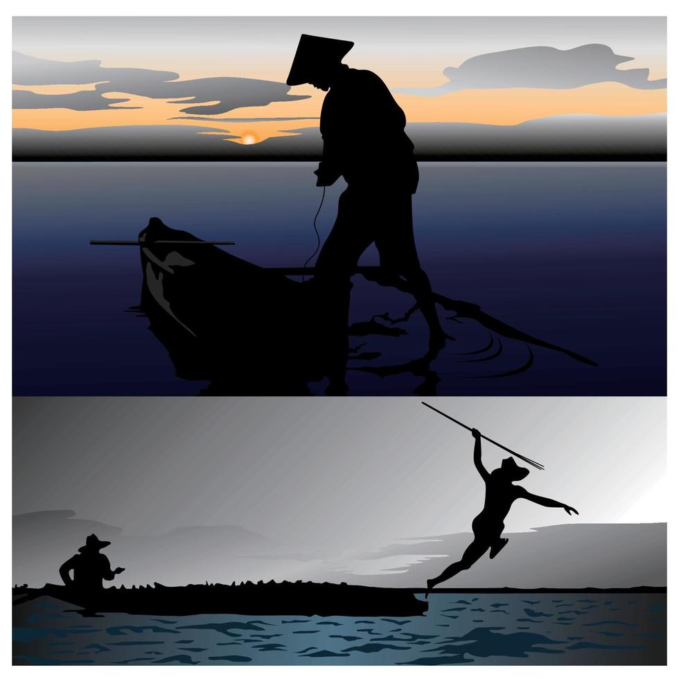 Illustration design of fishing activities on the high seas vector