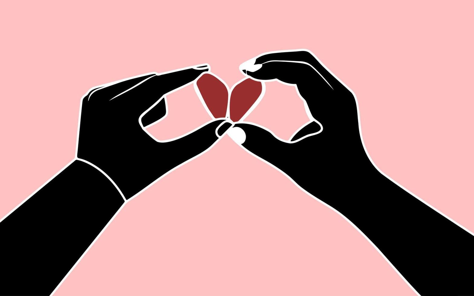 dos manos sosteniendo dos objetos en forma de medio corazón, ilustración de silueta de vector de feliz pareja romántica.