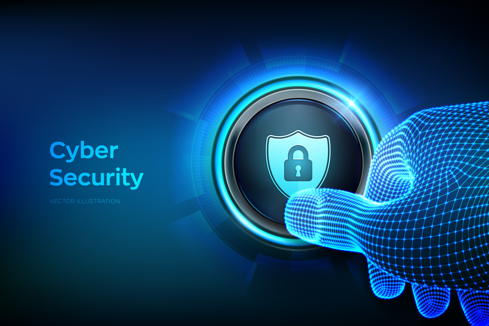 Cyber security. Protect and safe concept. Cyber data protection and information privacy. Closeup finger about to press a button with security shield symbol. Just push the button. Vector illustration. 4942848 Vector Art Cyber security. Protect and safe concept. Cyber data protection and information privacy. Closeup finger about to press a button with security shield symbol. Just push the button. Vector illustration. 4942848 Vector Art
