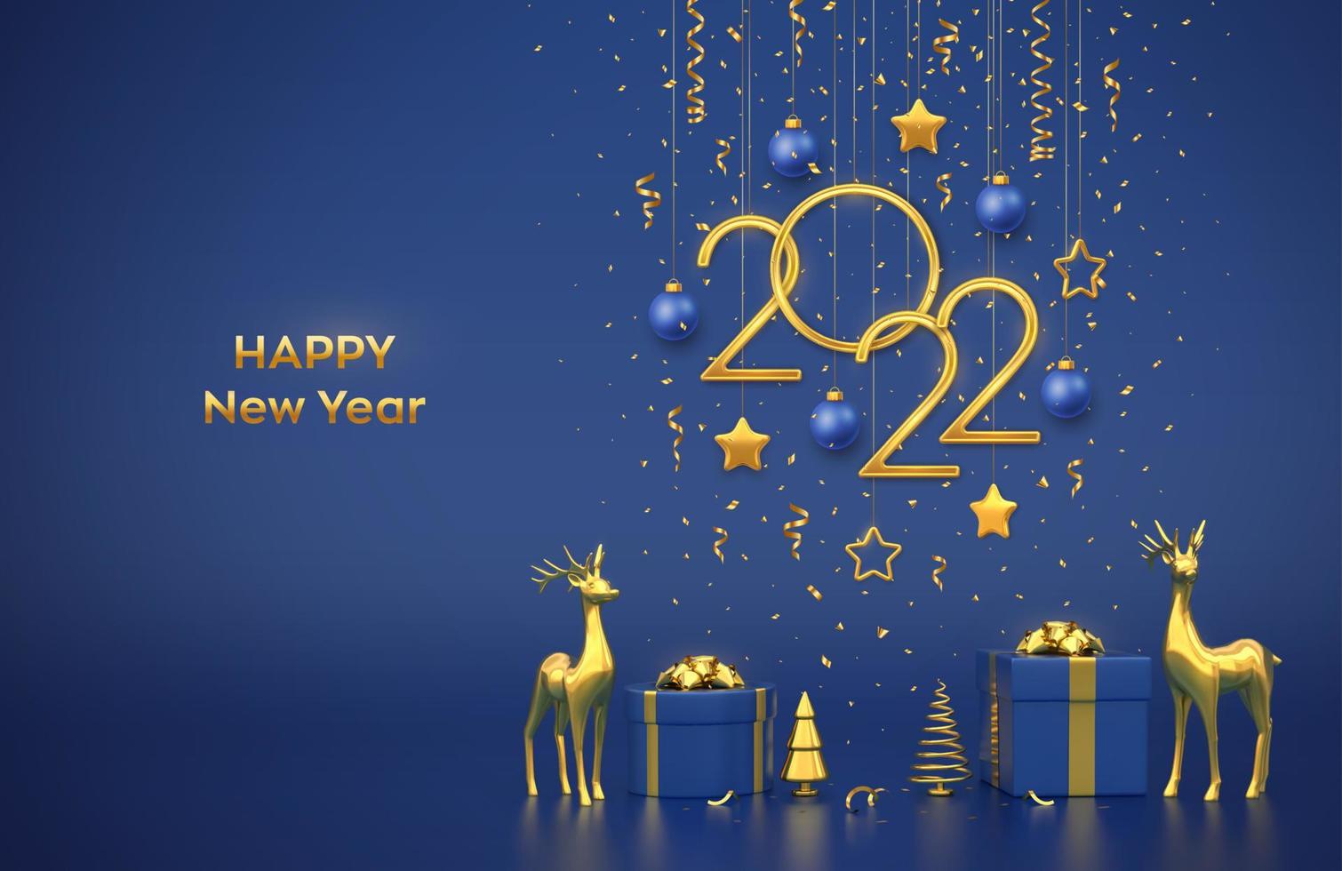 Happy New 2022 Year. Hanging golden metallic numbers 2022 with ...