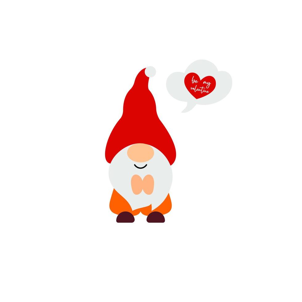 Cute Valentine s Day gnome with cloud, heart. Vector illustration. Be my valentine script. Funny quote. Template for greeting card, label, tag, print for clothes, mug, pillow, crafting. Cut file