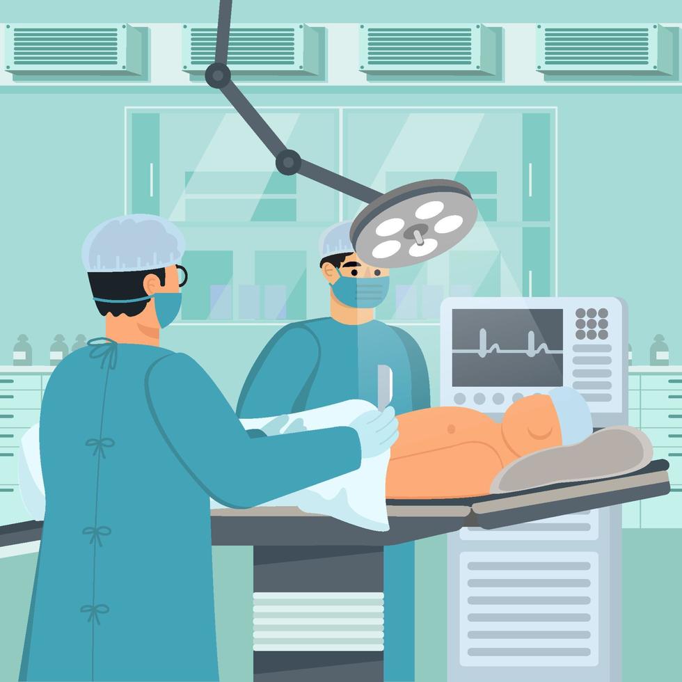 Doctors Doing Surgery In Operation Room Concept vector