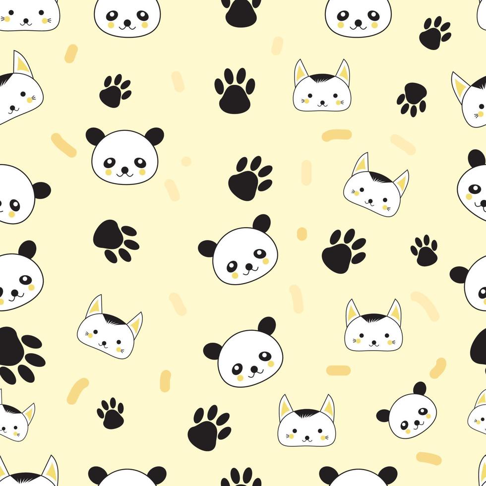 pattren sin fisuras con lindas ilustraciones de pandas y gatos. vector