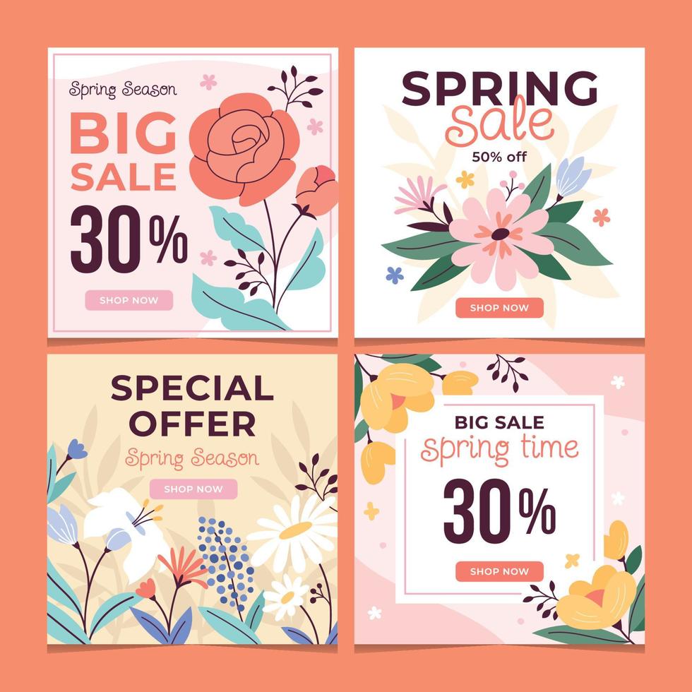 publicación de instagram de venta de primavera floral vector