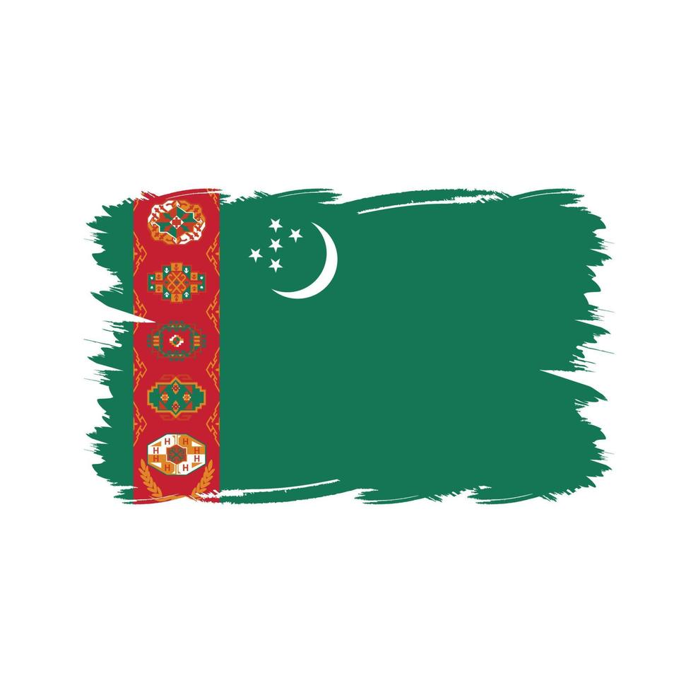 bandera de turkmenistán con pincel de acuarela vector