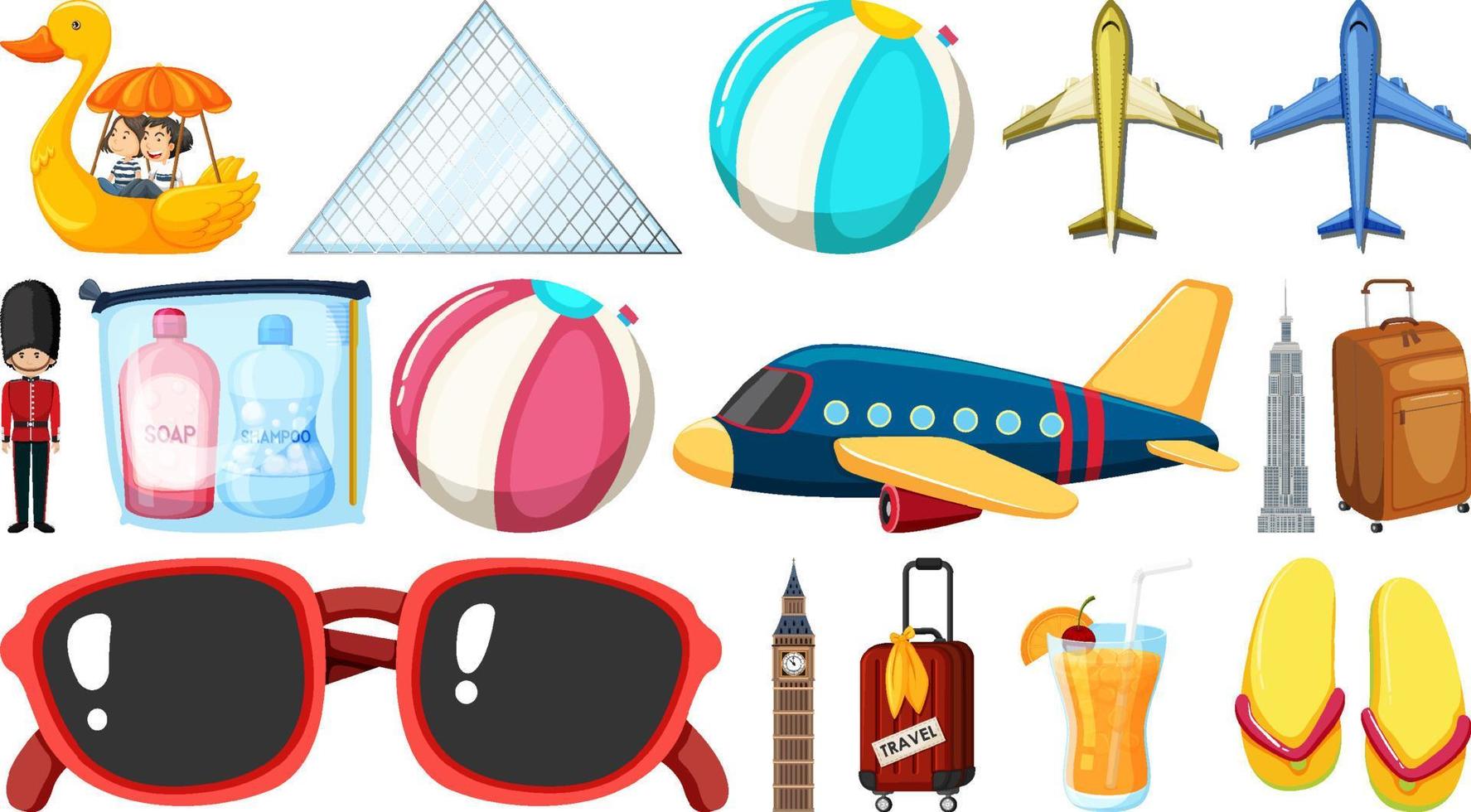 Set of summer vacation objects and elements vector