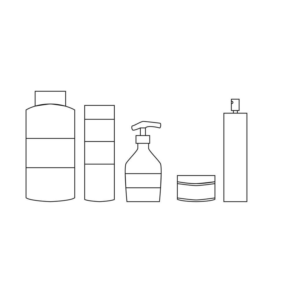 Hair care set with shampoo, balm, mask and polish. Hairdresser tool outline isoleted icon vector