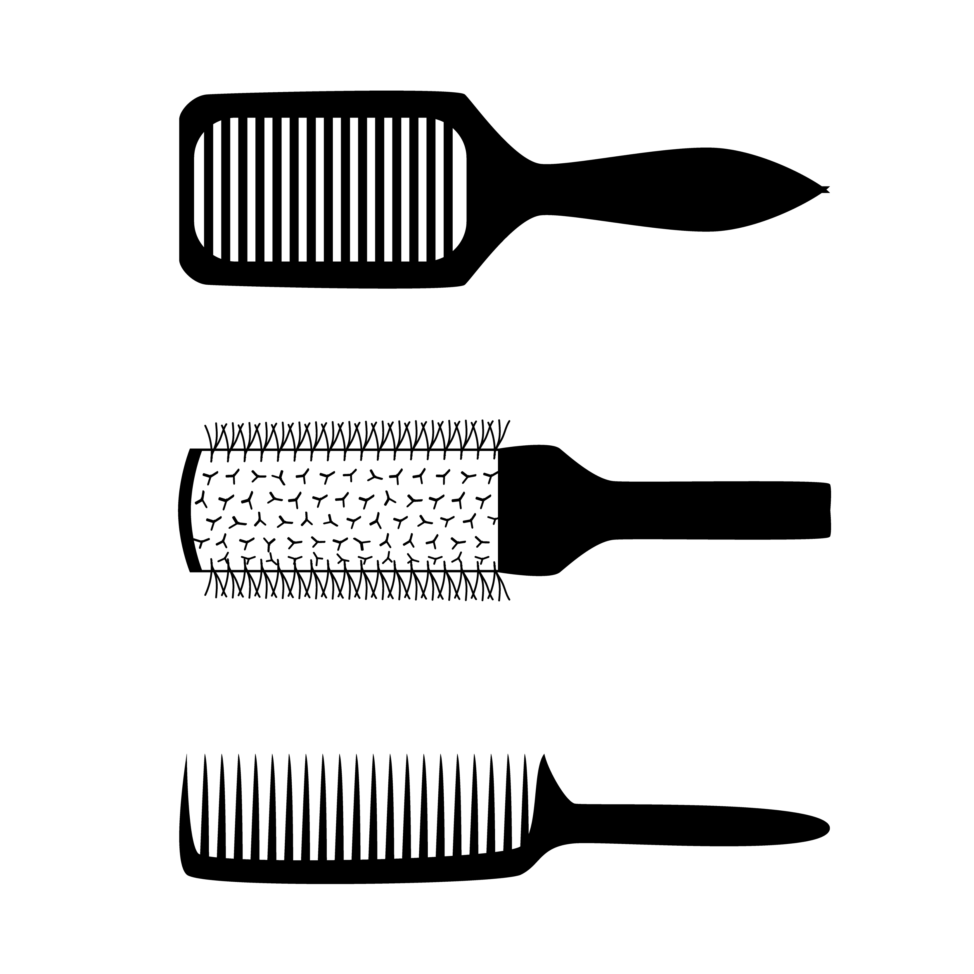 Set with different hair comb and brush. Hairdresser tool outline