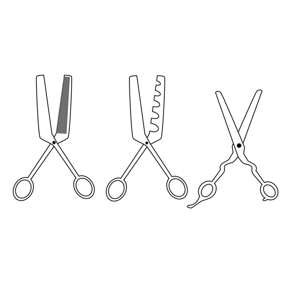 Set with different hair scissors. Hairdresser tool outline isoleted icon vector