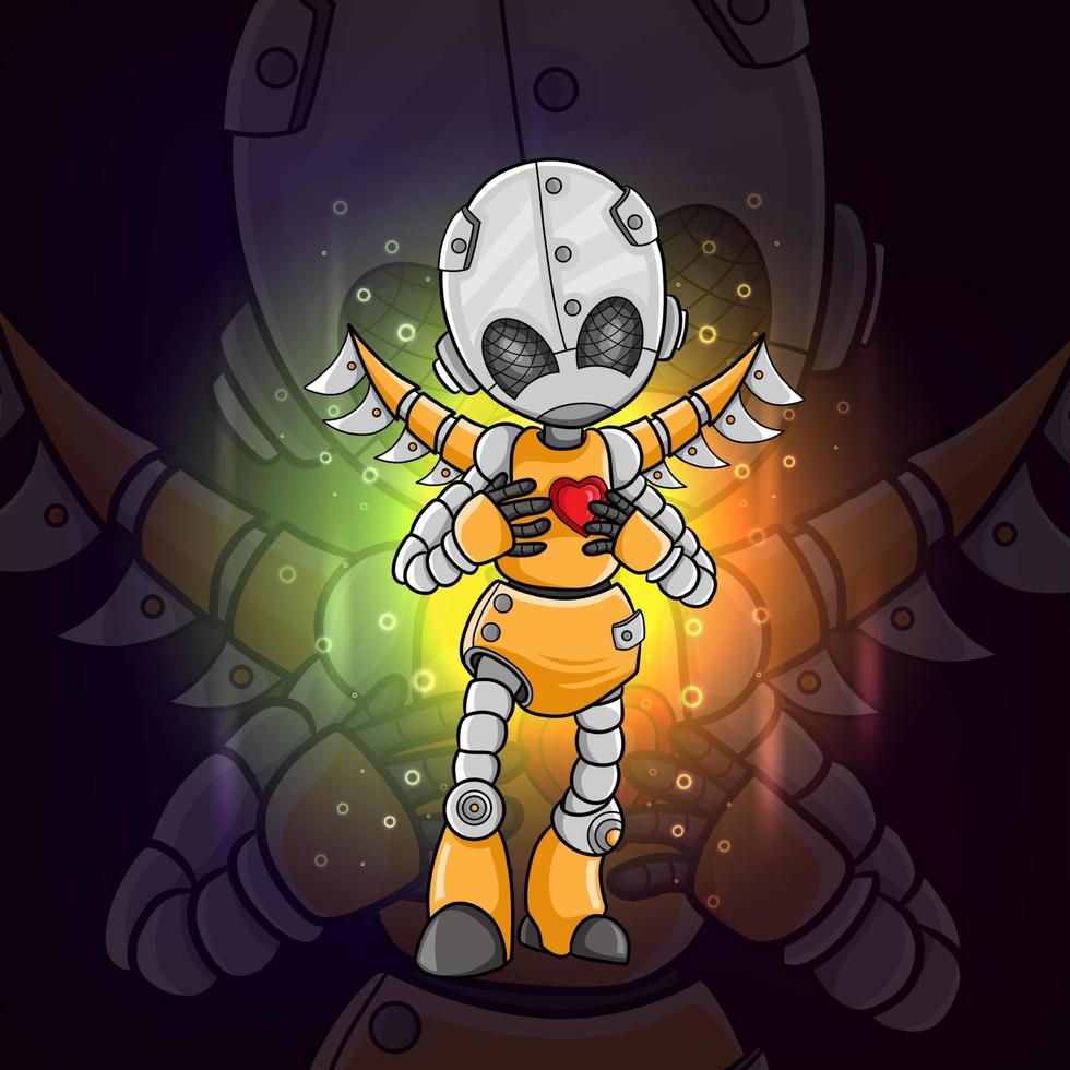 The robot with the heart esport logo design vector