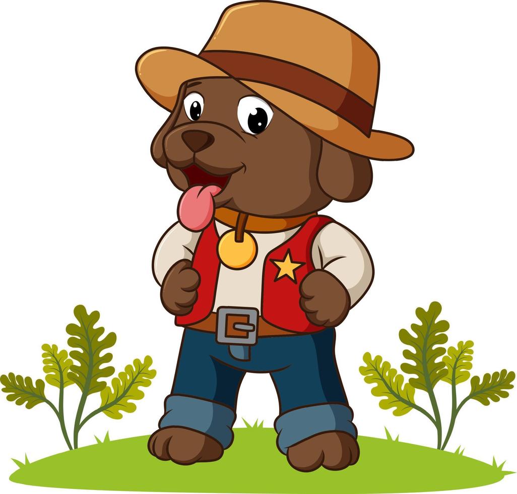 The cool sheriff dog is standing in the garden vector