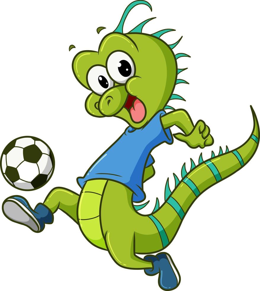 The happy iguana is playing the football vector