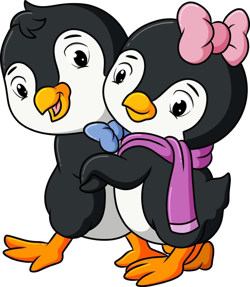 The sweet couple penguins are dancing together vector