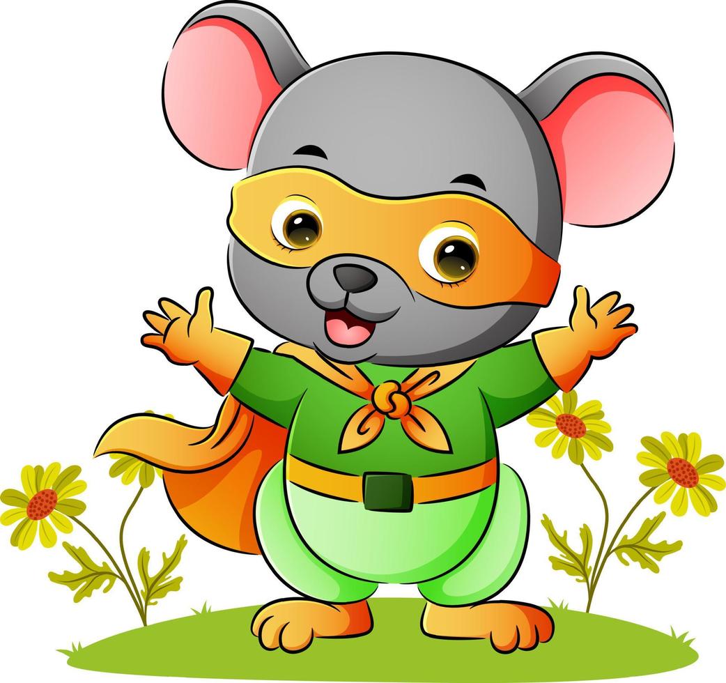 The mouse is wearing the superhero costume and mask vector